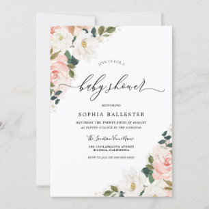 Elegant Waterverf Blush Floral Leaf Baby shower Kaart