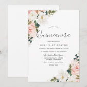 Elegant Waterverf Blush Floral Leaf Quinceanera Kaart (Voorkant / Achterkant)