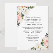 Elegant Waterverf Blush Floral Leaf Wedding Kaart (Voorkant / Achterkant)