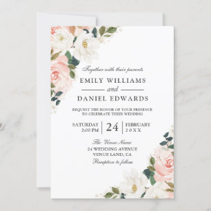Elegant Waterverf Blush Floral Leaf Wedding Kaart