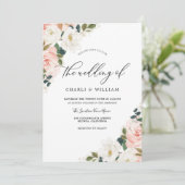 Elegant Waterverf Blush Floral Leaf Wedding Kaart (Staand voorkant)