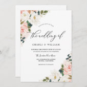 Elegant Waterverf Blush Floral Leaf Wedding Kaart (Voorkant / Achterkant)