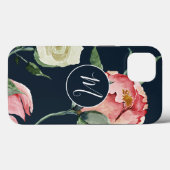 Elegant Waterverf Blush Navy Monogrammed Floral Case-Mate iPhone Case (Achterkant (horizontaal))