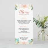 Elegant Waterverf Blush Peach Floral Wedding Menu (Staand voorkant)