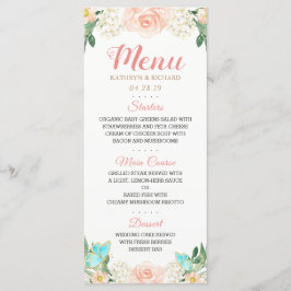 Elegant Waterverf Blush Peach Floral Wedding Menu