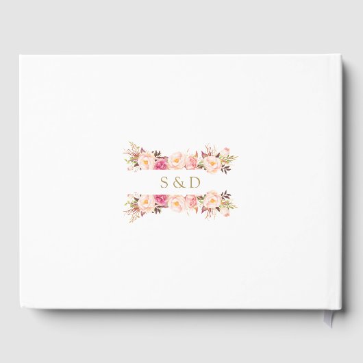 Elegant Waterverf Blush Pink Floral Gold Wedding Gastenboek (Achterkant)