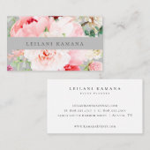 Elegant Waterverf Blush Pink Floral Silver Grey Visitekaartje (Voorkant / Achterkant)