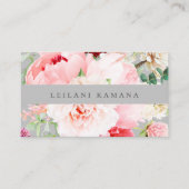 Elegant Waterverf Blush Pink Floral Silver Grey Visitekaartje (Voorkant)