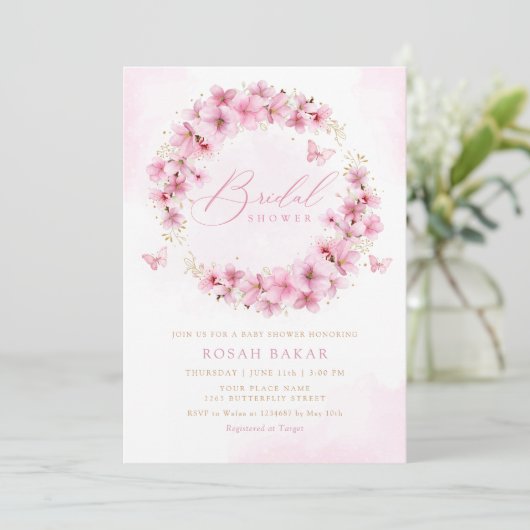 Elegant Waterverf Blush Pink Floral Vrijgezellenfe Kaart (Staand voorkant)