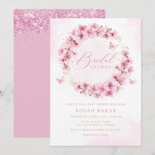 Elegant Waterverf Blush Pink Floral Vrijgezellenfe Kaart (Voorkant / Achterkant)