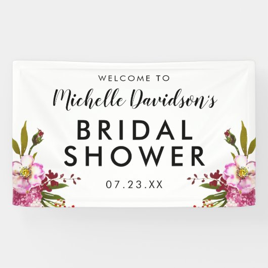 Elegant Waterverf Blush Pink Floral Vrijgezellenfe Spandoek (Horizontaal)