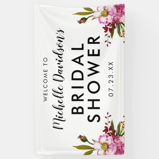 Elegant Waterverf Blush Pink Floral Vrijgezellenfe Spandoek (Verticaal)