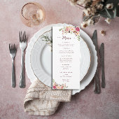 Elegant Waterverf Blush Pink Floral Wedding Menu