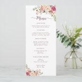 Elegant Waterverf Blush Pink Floral Wedding Menu (Staand voorkant)