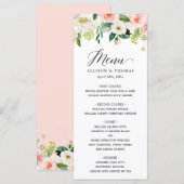 Elegant Waterverf Blush Pink Floral Wedding Menu (Voorkant / Achterkant)
