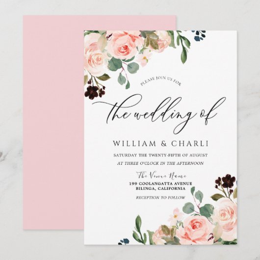 Elegant Waterverf Blush Pink Flowers Weddenschap Kaart (Voorkant / Achterkant)