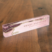 Elegant Waterverf Blush Pink Gold Glitter Agate Naambordje (Zijkant)