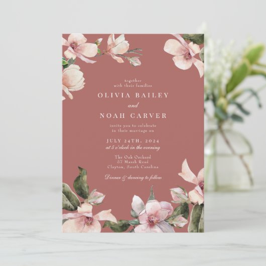 Elegant Waterverf Blush Pink Magnolia Kaart (Staand voorkant)