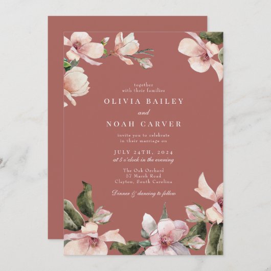 Elegant Waterverf Blush Pink Magnolia Kaart (Voorkant / Achterkant)