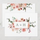 Elegant Waterverf Blush Pink Roses Monogram Bedankkaart (Voorkant / Achterkant)
