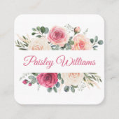 Elegant Waterverf Blush Roos Floral Script Vierkante Visitekaartje (Voorkant)