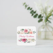 Elegant Waterverf Blush Roos Floral Script Vierkante Visitekaartje (Staand voorkant)
