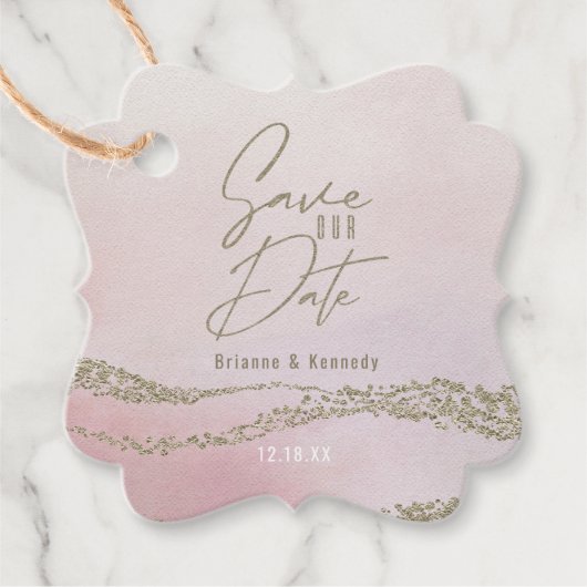 Elegant Waterverf Blush roze & Gold Save the Date Bedankjes Labels (Voorkant)
