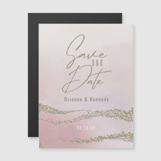 Elegant Waterverf Blush roze & Gold Save the Date Magnetische Uitnodiging (Voorkant / Achterkant)