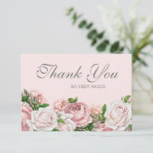 Elegant Waterverf Blush roze rozen Dank je Bedankkaart (Staand voorkant)