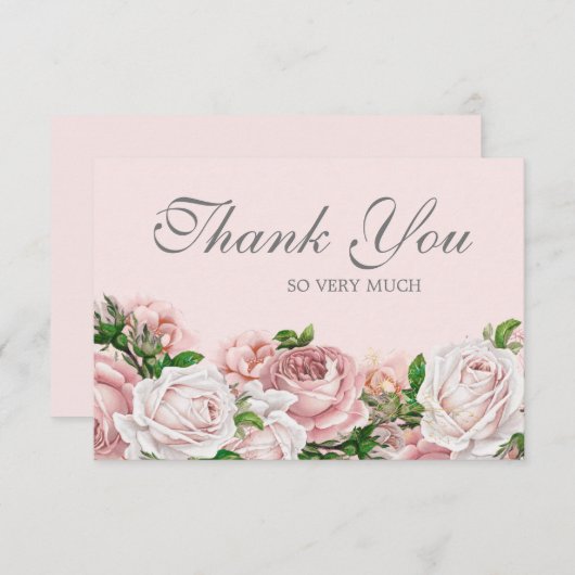 Elegant Waterverf Blush roze rozen Dank je Bedankkaart (Voorkant / Achterkant)