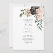 Elegant Waterverf Blush & Wine Floral Wedding Kaart (Voorkant)