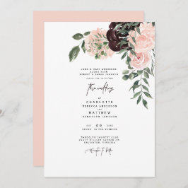 Elegant Waterverf Blush & Wine Floral Wedding Kaart