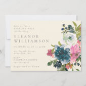 Elegant Waterverf Boho Blue Floral Baby Sprinkle Kaart (Voorkant)