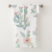 Elegant Waterverf Boho Cactus Blossom Pattern Bad Handdoek (Insitu)