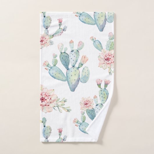 Elegant Waterverf Boho Cactus Blossom Pattern Bad Handdoek (Handdoek)