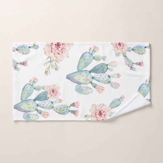 Elegant Waterverf Boho Cactus Blossom Pattern Bad Handdoek (Handdoek)
