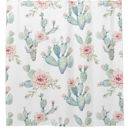 Elegant Waterverf Boho Cactus Patroon Douchegordijn (Voorkant)