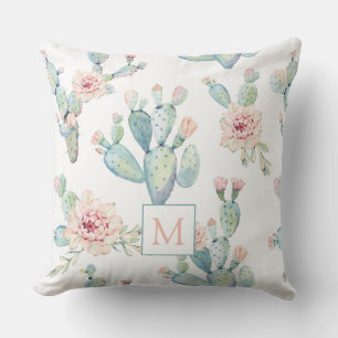 Elegant Waterverf Boho Cactus Patroonmonogram Kussen