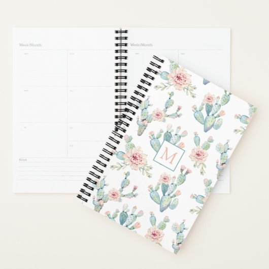 Elegant Waterverf Boho Cactus Patroonmonogram Planner (Display)