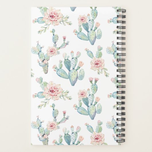 Elegant Waterverf Boho Cactus Patroonmonogram Planner (Achterkant)