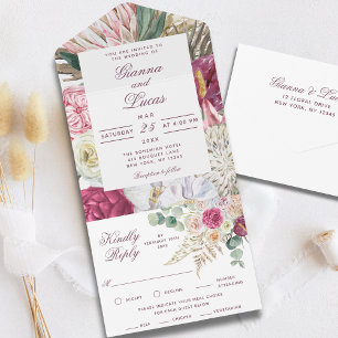 Elegant Waterverf Boho Floral country Wedding All In One Uitnodiging