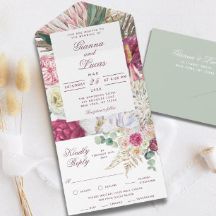 Elegant Waterverf Boho Floral country Wedding All In One Uitnodiging