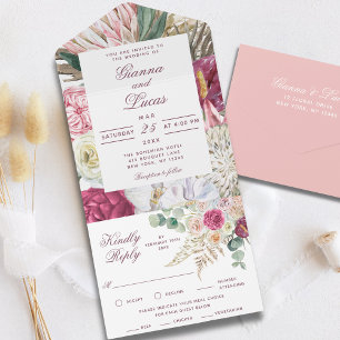 Elegant Waterverf Boho Floral country Wedding All In One Uitnodiging