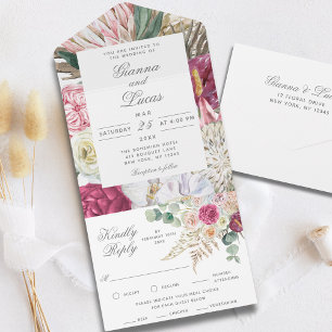 Elegant Waterverf Boho Floral country Wedding All In One Uitnodiging