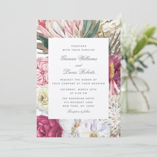 Elegant Waterverf Boho Floral country Wedding Kaart (Staand voorkant)