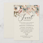 Elegant waterverf boho floral Sweet 16-jarig Kaart (Voorkant / Achterkant)