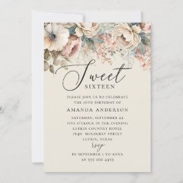 Elegant waterverf boho floral Sweet 16-jarig Kaart