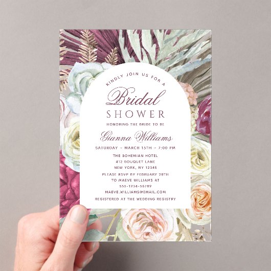 Elegant Waterverf Boho Floral Vrijgezellenfeest Acryl Uitnodigingen (Insitu (Draagbaar))