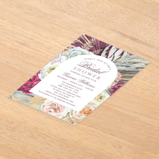 Elegant Waterverf Boho Floral Vrijgezellenfeest Acryl Uitnodigingen (Laagn)