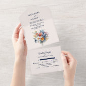 Elegant Waterverf Boho Floral Wedding All In One Uitnodiging (Afscheurbaar)